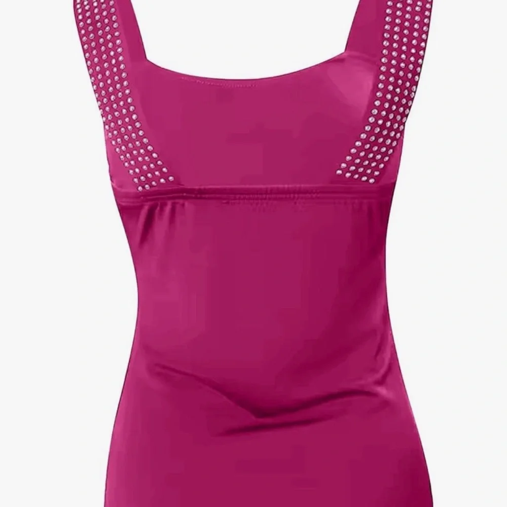 Hot Pink Rhinestone Strap Women's Top - Picture 3 of 4